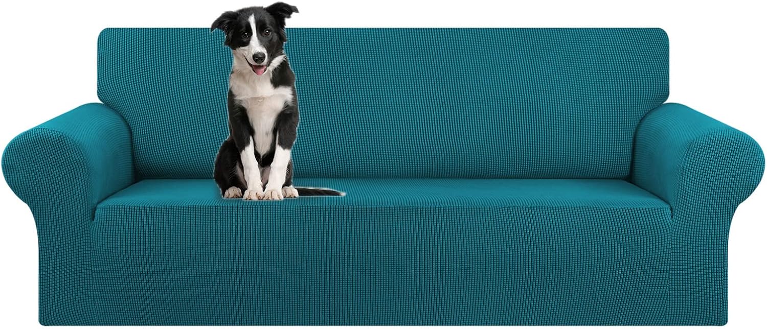 Stretch Sofa Cover Slipcover ，Couch Covers for 3 Cushion Couch Sofa pet Friendly (78"-94") Furniture Protector Sofa with Elastic Bottom for Kids,Dog, Jacquard Small Checked(Large,Black)