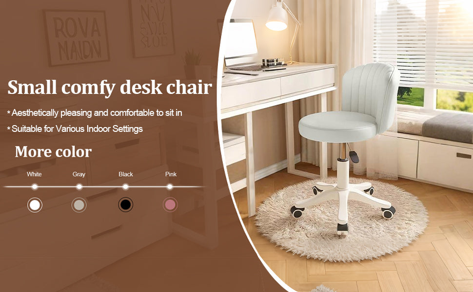 Small Round Rolling Desk Chair Armless Comfy Vanity Computer Chair Height Adjustable Swivel Work Spa Chair
