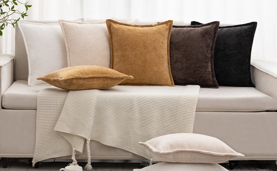 Grey Decorative Throw Pillow Covers 18x18 Inch Set of 2 Cozy Soild Chenille Cushion Cases Soft Textured Square Couch Pillows Cover Boho Accent Farmhouse Pillowcases for Sofa Bed