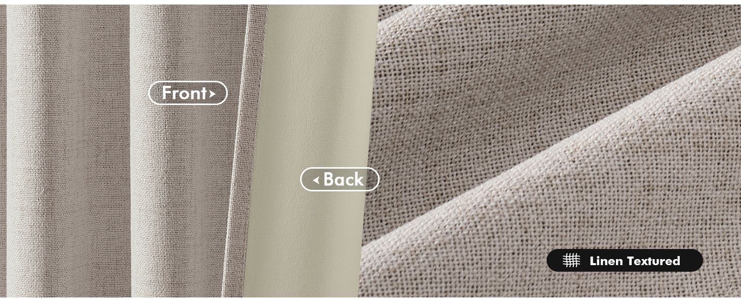 100% Blackout Linen Curtains for Bedroom, Ivory Solid Luxury Decor Thermal Insulation Room Darkening Drapes for Living Room Nursery Back Tab Rod Pocket 42 x 84 Inches, 2 Panels