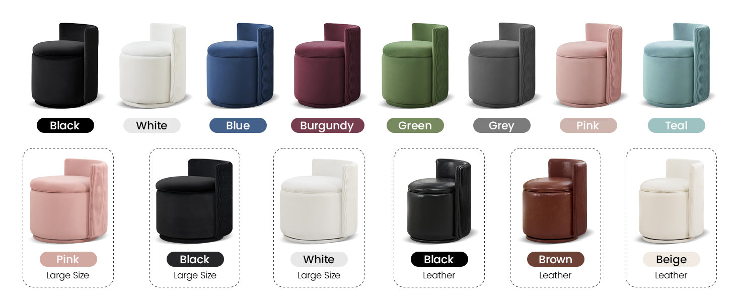 Velvet Vanity Chair with Storage, 360° Swivel Makeup Chair with Wave Back, No Assembly Small Accent Stool for Bedroom, Dressing, Living Room, White