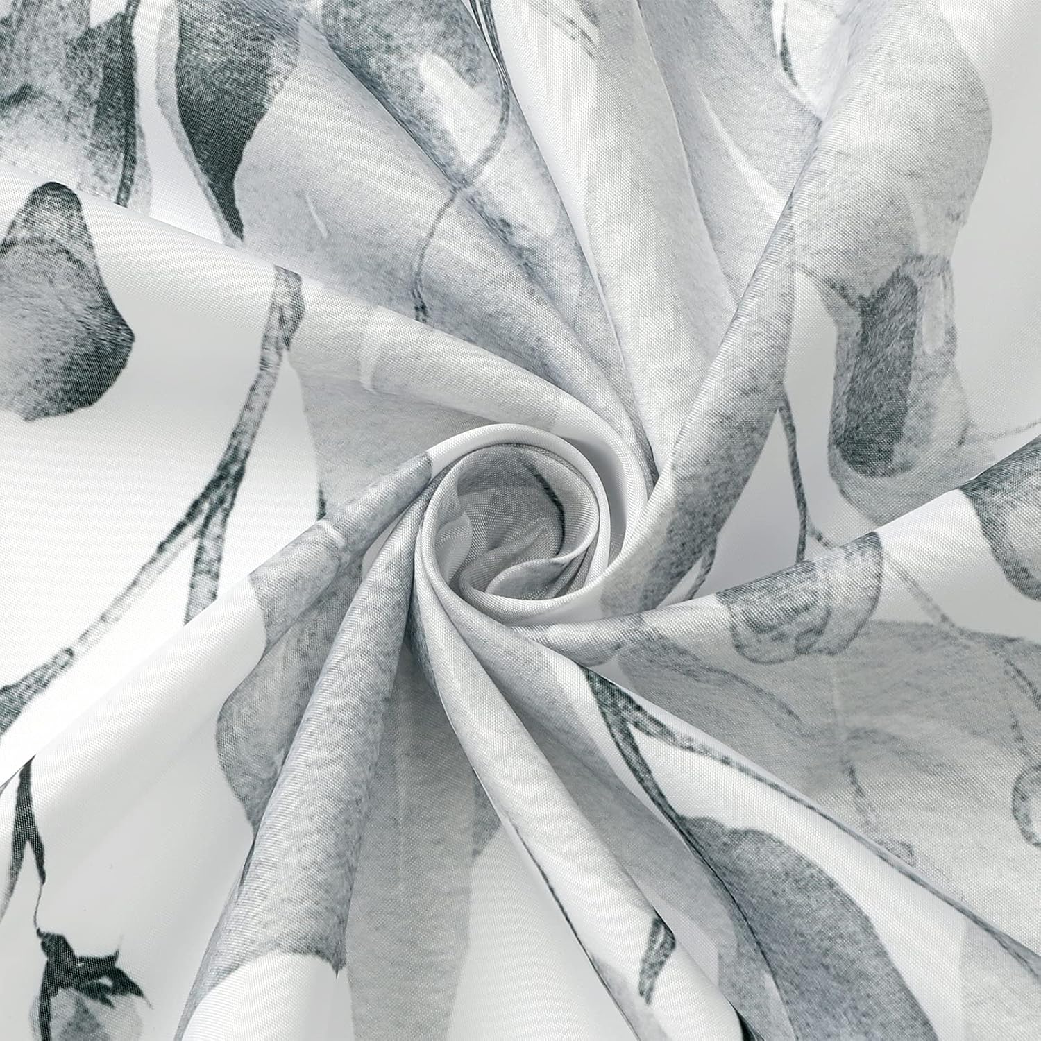 Grey Eucalyptus Shower Curtain, Watercolor Plant Leaves with Floral Bathroom Shower Curtain Set, Gray White, 72x72